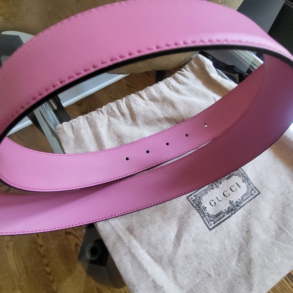 New Gucci Belt Leather Interlocking GG Buckle Gold Pink Belt..Authentic!! - Picture 8 of 8